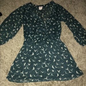 Teal bird sheer shirt